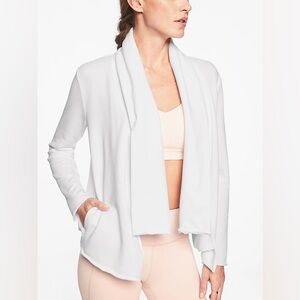 ATHLETA french terry pique tranquility wrap cardigan size Large, white
